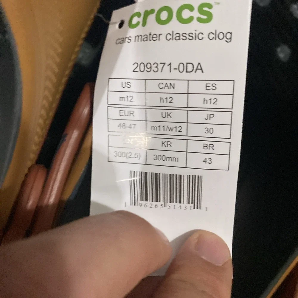 Crocs Cars Mater Classic Clog Men's 12/Women's 14.